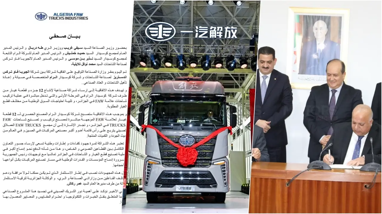 Un protocole signé entre ALGERIA FAW TRUCKS INDUSTRIES et COSIDER ALREM